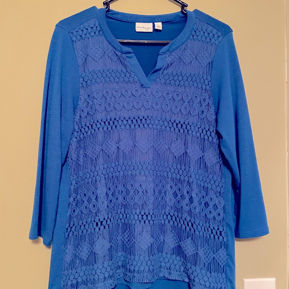 Kim Rogers blue pullover half sleeve petite large